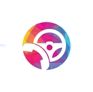 Drive call vector logo design. Steering wheel and phone symbol or icon.