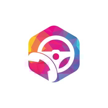 Drive call vector logo design. Steering wheel and phone symbol or icon.