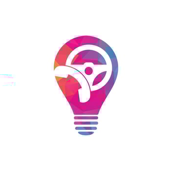 Drive call bulb shape concept vector logo design. Steering wheel and phone symbol or icon.