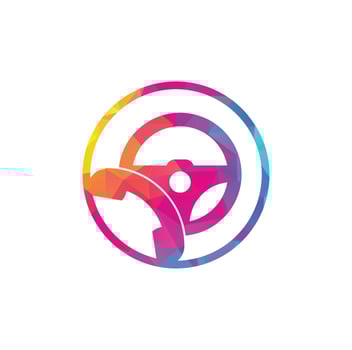 Drive call vector logo design. Steering wheel and phone symbol or icon.