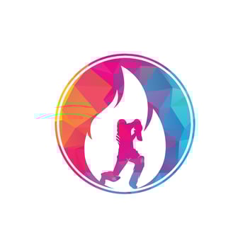 Fire cricket player vector logo design. Cricket fire gear logo icon. Batsman playing cricket and fire combination logo.