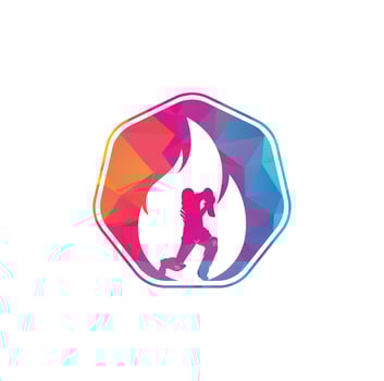Fire cricket player vector logo design. Cricket fire gear logo icon. Batsman playing cricket and fire combination logo.