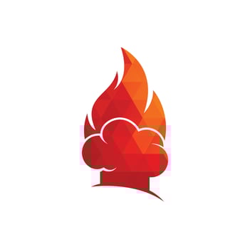 Hot chef vector logo design. Chef hat with a flame vector icon.