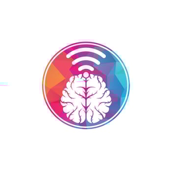 Brain and wifi logo design sign. Education, technology and business background. Wi-fi brain logo icon. vector