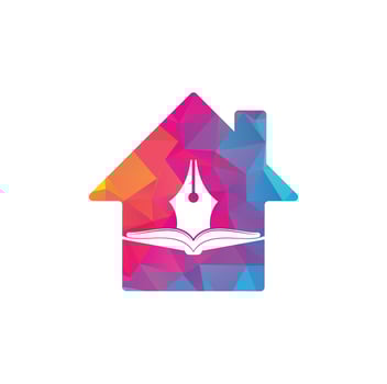 Book and pen home shape concept vector logo design. Book Writer Logo Template Design Vector.
