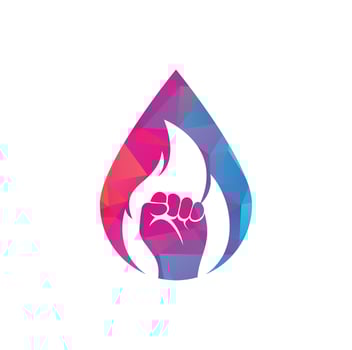 Fire Fist drop shape concept Logo Vector. Revolution Protest Flame Fist Symbol. Web Icon Logo Template Design Element. vector