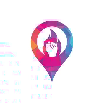 Fire Fist gps shape concept Logo Vector. Revolution Protest Flame Fist Symbol. Web Icon Logo Template Design Element. vector