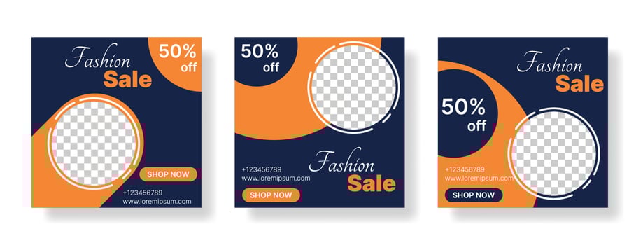 collection of fashion sale banner for social media post in dark blue and orange color. vector illustration