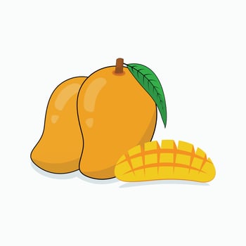 Fresh mango whole and slice with leaves vector illustration