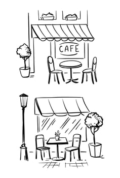 Street summer cafe sketch. vector