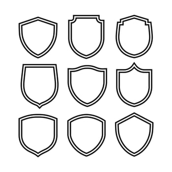 set of black outline shield badge label shapes vector