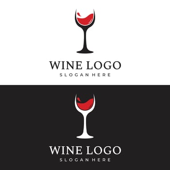 Wine logo template design with wine glasses and bottles.Logo for nightclub, bar and wine shop. vector