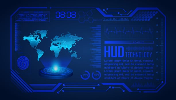 Modern World Map Holographic Projector on Technology Background vector