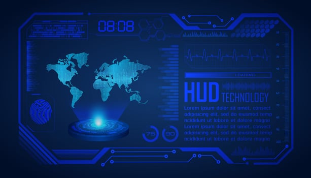 Modern World Map Holographic Projector on Technology Background vector