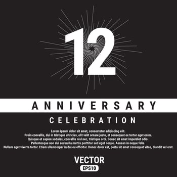 12 Years Anniversary Celebration Template On Black Background. Eps10 Vector illustration.