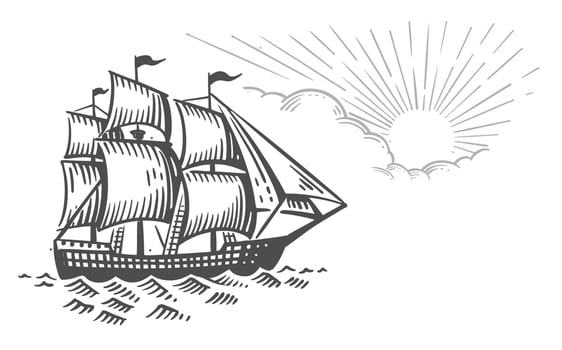 Sailing ship sketch. Old Fashioned Vintage vector