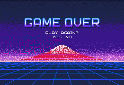 Pixel video game over screen with mount Fujiyama vector