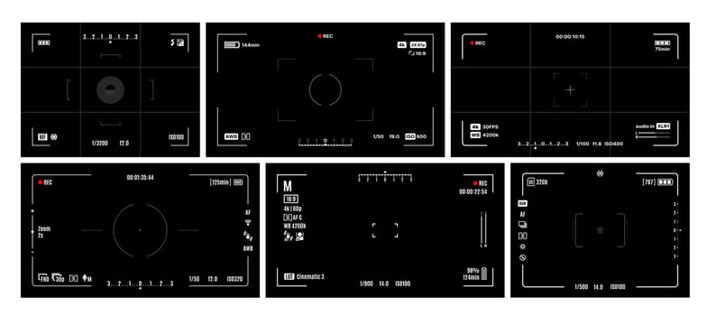 Video and photo camera viewfinder screen frames vector