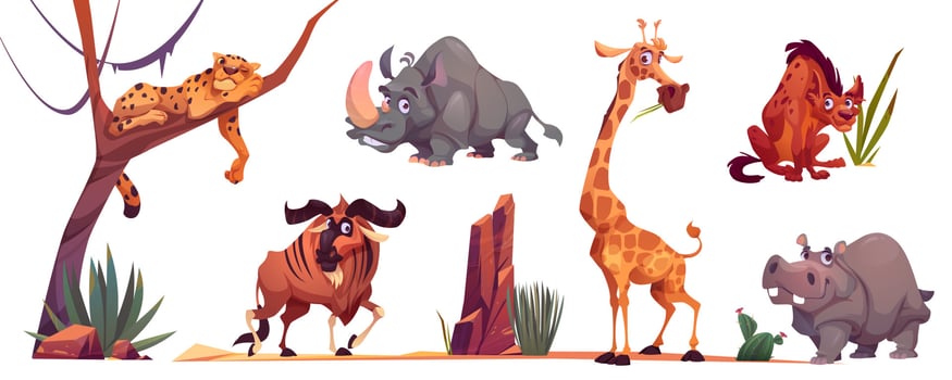 Wild african animals, zoo characters vector