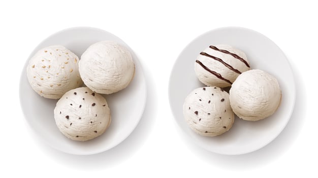 Ice cream ball with sauces or syrup, cookie chips vector
