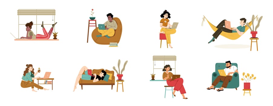 Home office set, freelancers working remotely vector