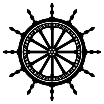 Rudder. Steering wheel in line art. Simple black wheel. Outline vector illustration isolated on white background.