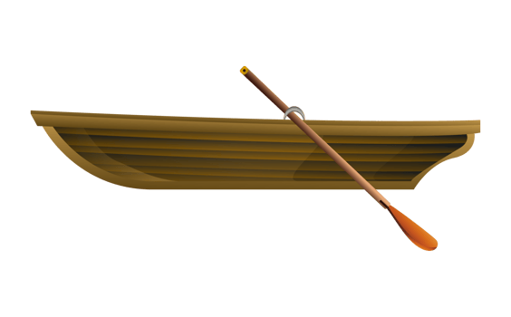 Wooden boat in realistic style. Boat with Oars. Outline PNG illustration.