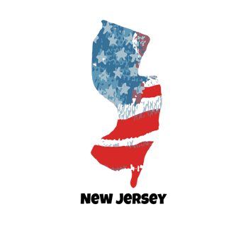 USA state New Jersey. State silhouette, watercolor american flag background. png