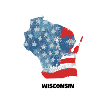 USA state Wisconsin. State silhouette, watercolor american flag background. png