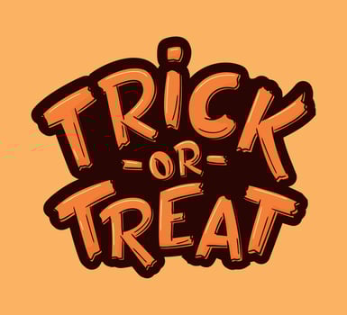 Halloween vector sticker Trick or Treat. Hand drawn Halloween lettering sign. Doodle for logo, poster, emblem, greeting card. Cartoon style