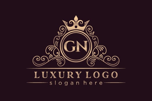 GN Initial Letter Gold calligraphic feminine floral hand drawn heraldic monogram antique vintage style luxury logo design Premium Vector