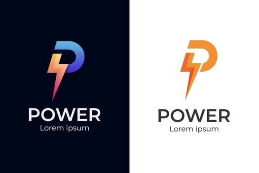 initial letter p power electric modern logo vector symbol elements design with thunderbolt icon concept for electrical power energy logo design