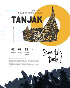 tanjak melayunese traditional hat hand drawn illustration indonesia culture for festival poster design inspiration vector
