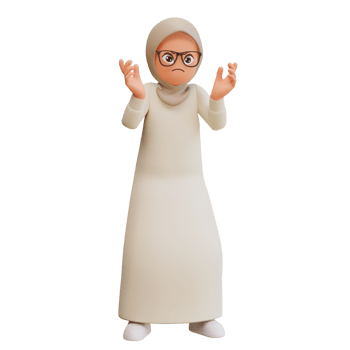 Young muslim woman expressing negative emotions displeased 3d cartoon illustration png