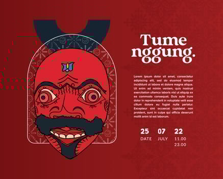 tumenggung mask for traditional dance in sundanese indonesia hand drawn illustration vector