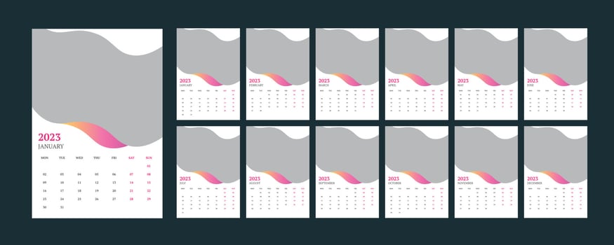 Wall Calendar 2023. vector