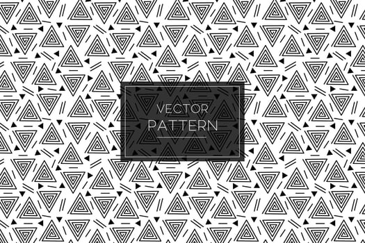 Geometric triangle black lines tribal style seamless repeat pattern on a white background vector