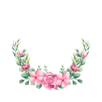Watercolor pink flower wreath png