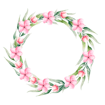 Watercolor pink flower wreath png