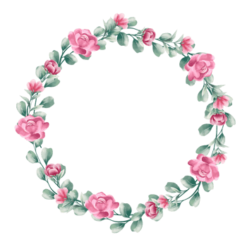 Watercolor pink flower wreath png