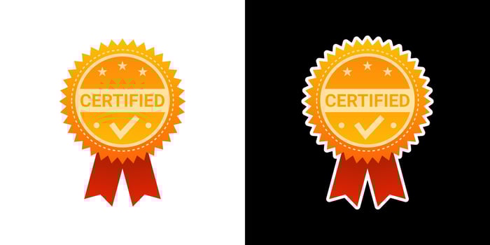 Certified icon badge ribbon gold icon. Modern simple symbol logo sign. vector