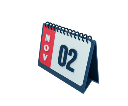 November Realistic Desk Calendar Icon 3D Illustration Date November 02 png