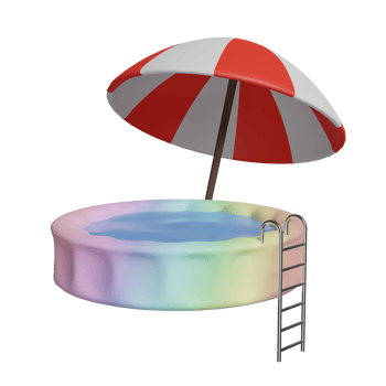 Inflatable Pool with umbrella isolated. Summer decorate concept, 3d illustration or 3d render png