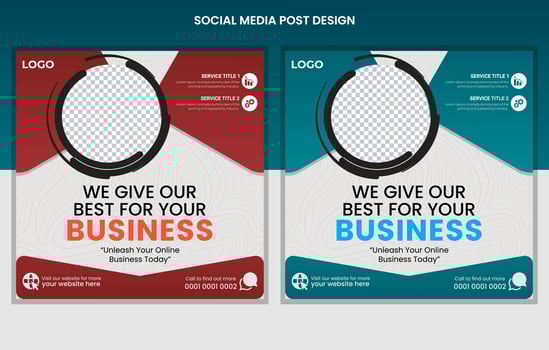Corporate social media posts design, business web banners color variation template, Set of Editable square post template vector
