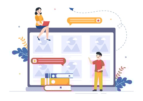 Photo Gallery on Mobile App and File on Computer Containing Images, Documents or Videos in Flat Style Cartoon Hand Template Illustration vector