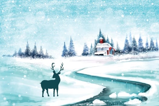 Winter landscape with falling christmas snow and tree holiday card background vector