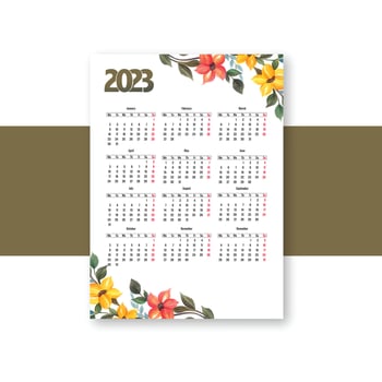 Calendar2023 brochure template for floral design vector