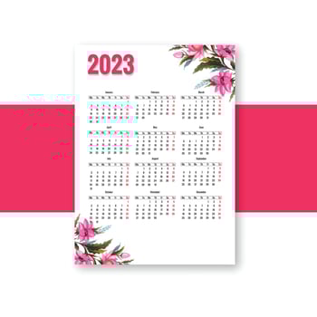 Beautiful floral 2023 new year calendar template design vector