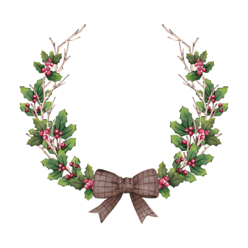 Christmas watercolor wreath, frame with green leaves, berries with brown bow. For postcards, congratulations, wallpaper, background. png