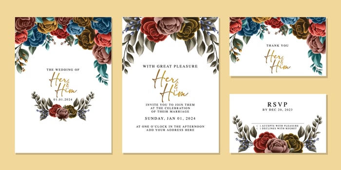 Luxury beautiful flowers wedding invitation card background template vector